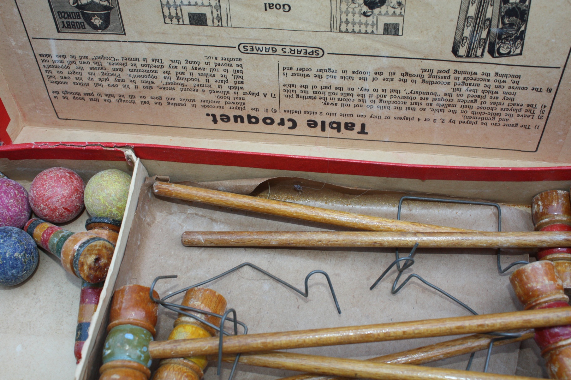 vintage Table Croquet tabletop parlor game by Spears Games 1900s-1910s Original Box & Complete Inside - image 10 of 11