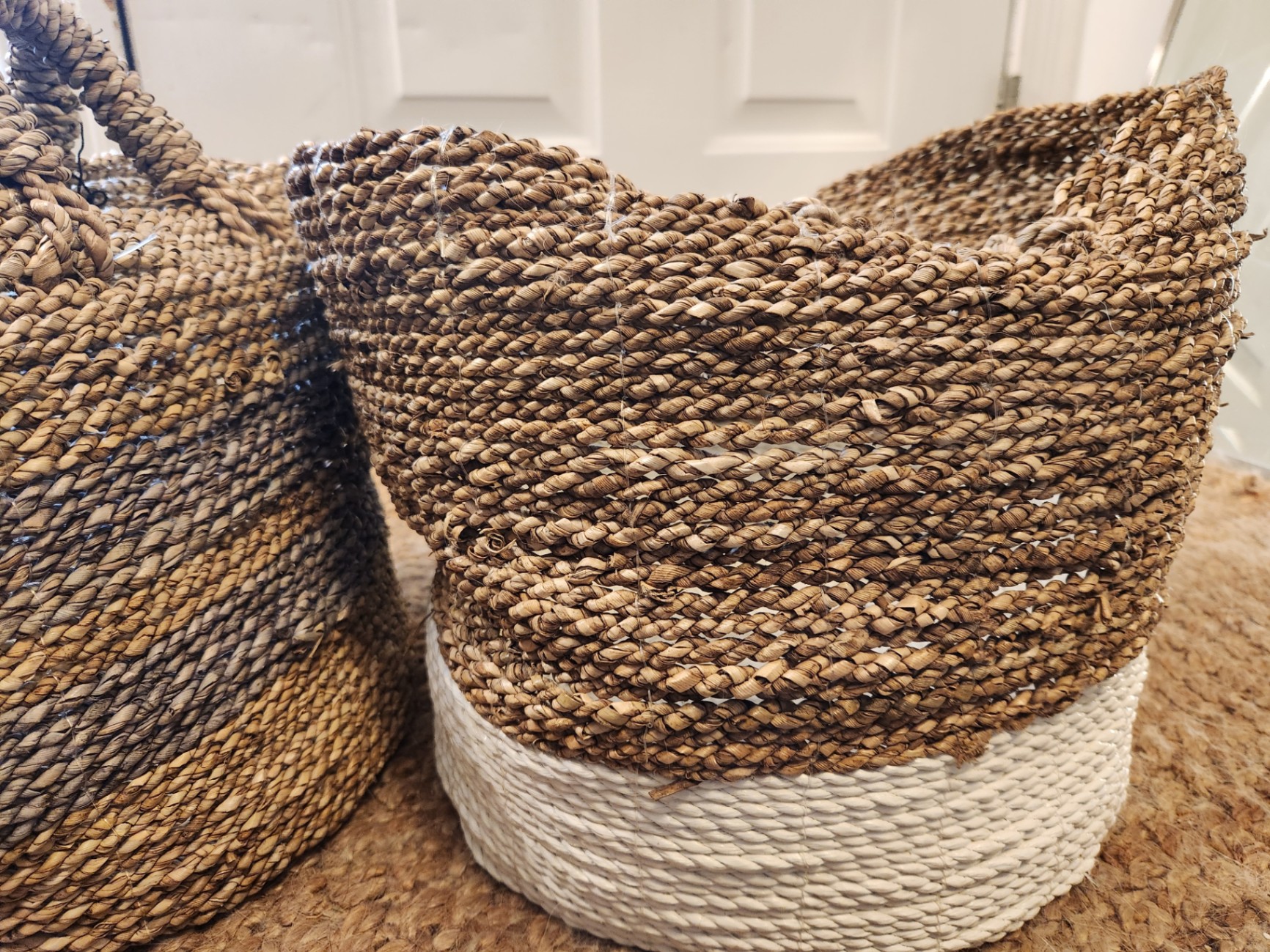Set of 2 Large Handwoven Straw Storage Baskets w/ Handles & Tassel – Boho Coastal Decor, approx. 18” Tall - image 5 of 5