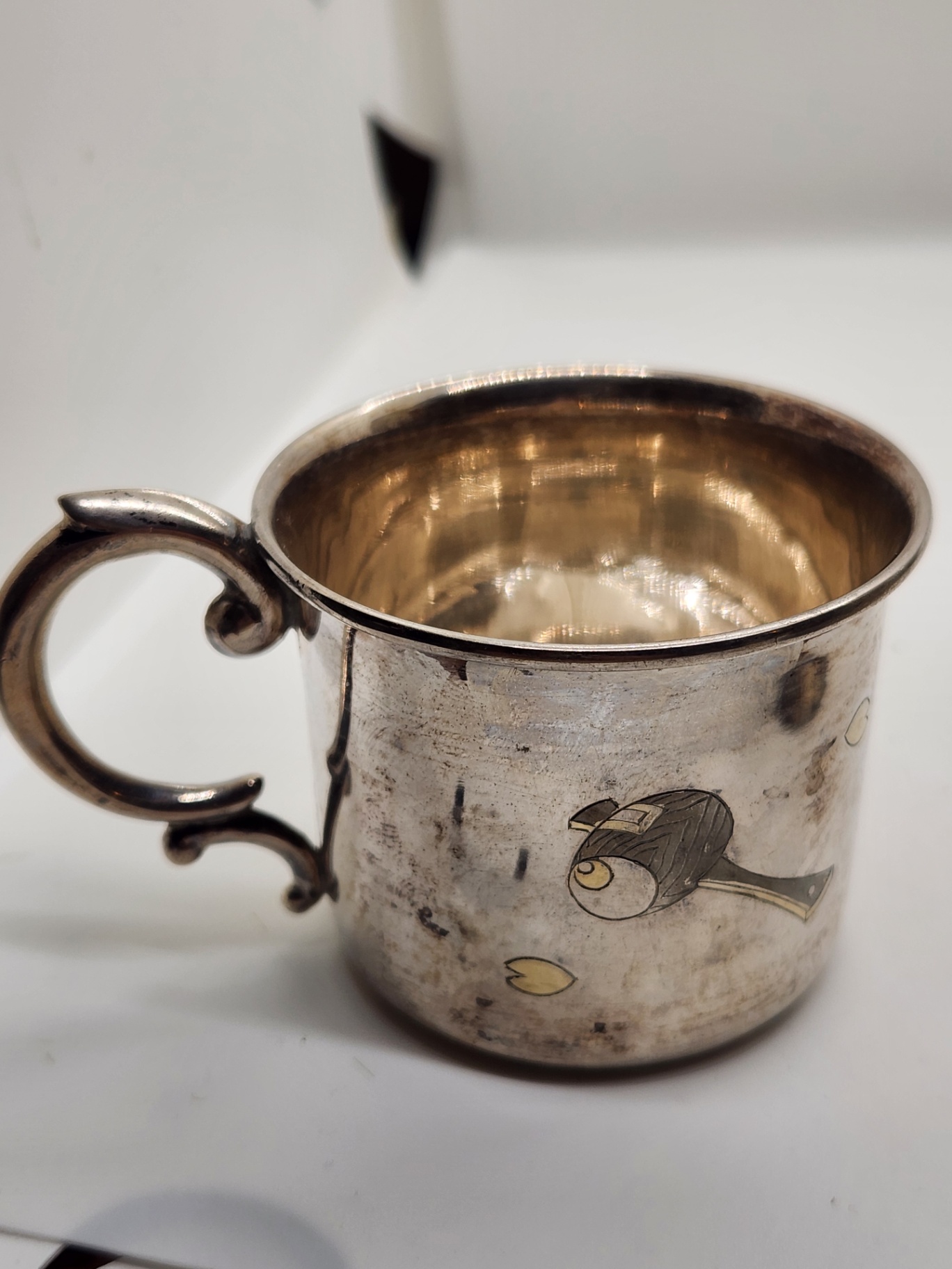 Japanese 950 Sterling Decorated Baby Cup (Kokeshi Dolls with Gold Vermeil) - approx 1.4 troy oz - image 4 of 5