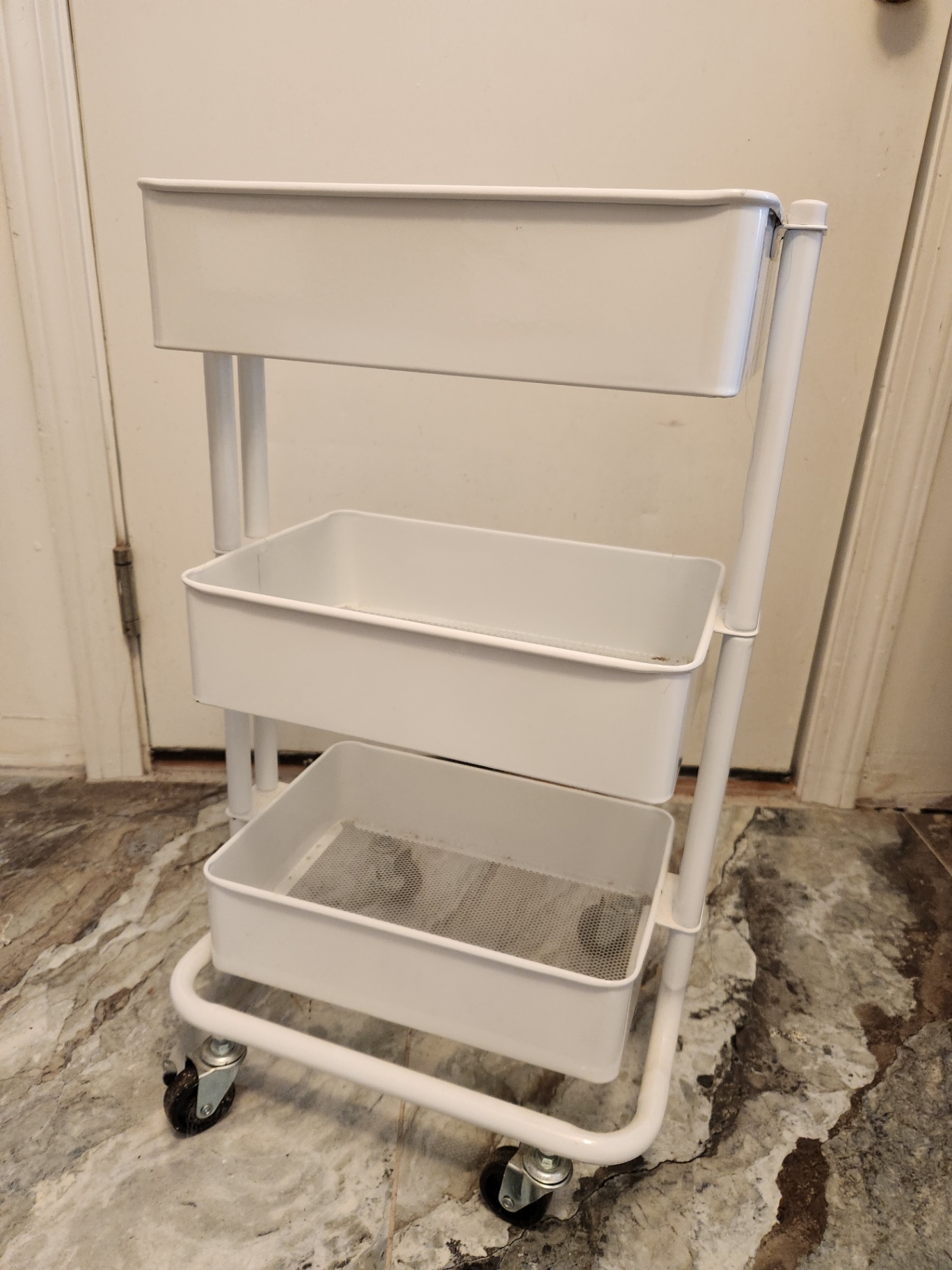 IKEA RÅSKOG White 3-Tier Rolling Utility Cart on Casters - image 1 of 6