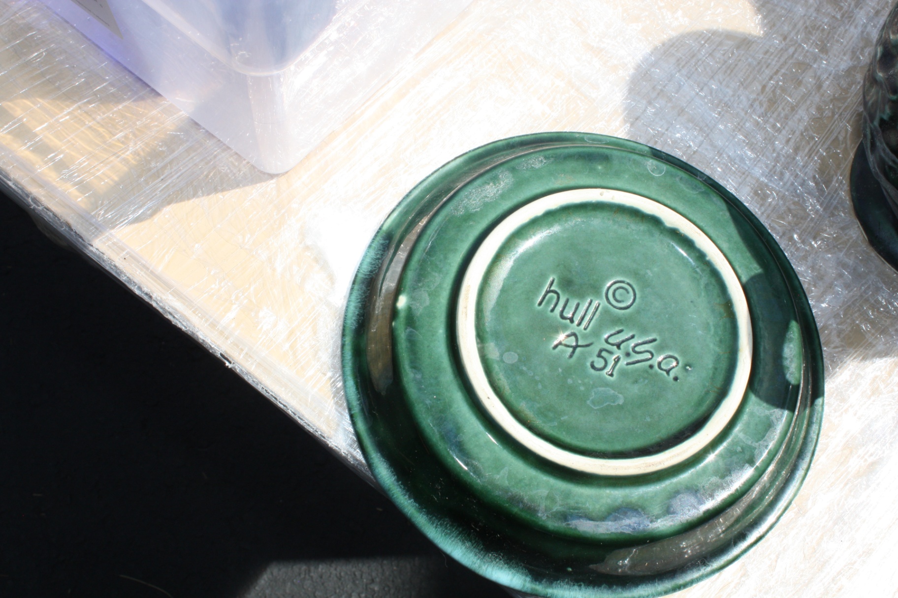dark mottled green Dartmouth Pottery gurgle jug and saucer - image 5 of 6