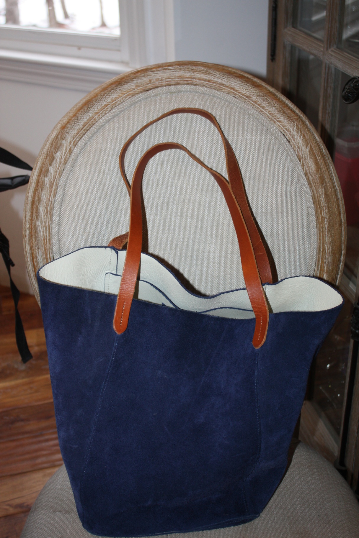 Mark & Graham Blue Suede Leather Tote with Brown Leather Straps - image 1 of 6