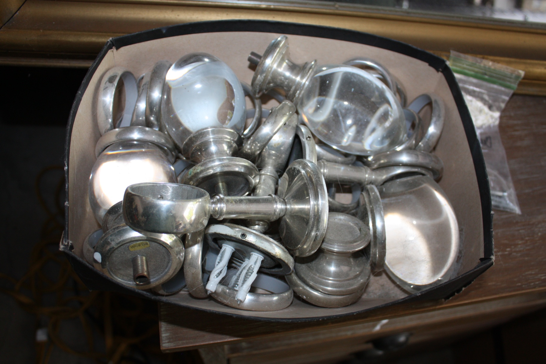 Pottery Barn curtain rod in chrome finish with glass finials and chrome curtain hooks - image 2 of 2
