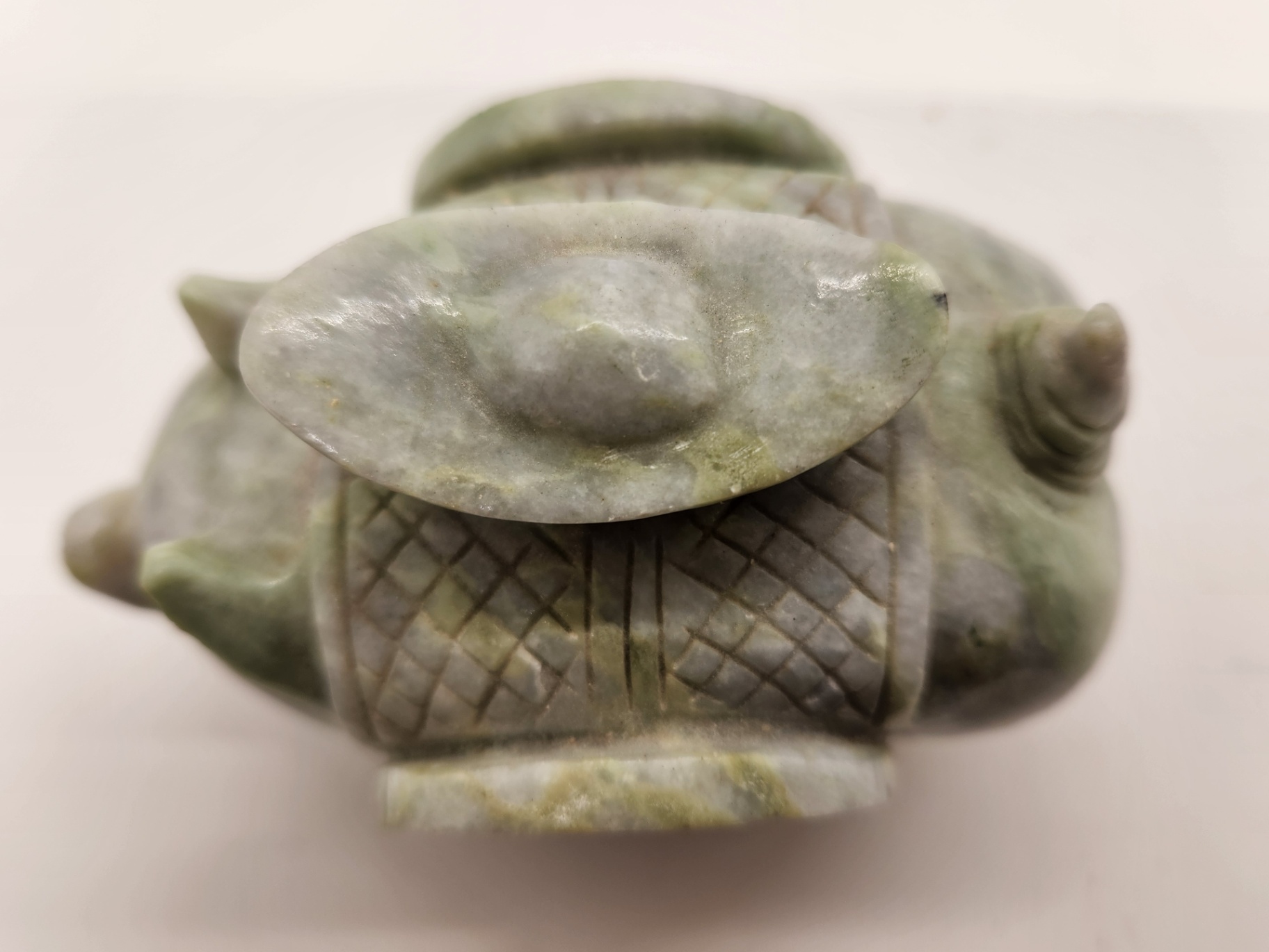 Hand-Carved Nephrite Jade or Serpentine Pig with Coin Motif & Soapstone/Marble Sculptural Rhinoceros Vintage Asian Stone Figures – Green Serpentine Pig with Coin & Brown Rhino Sculpture - image 13 of 15