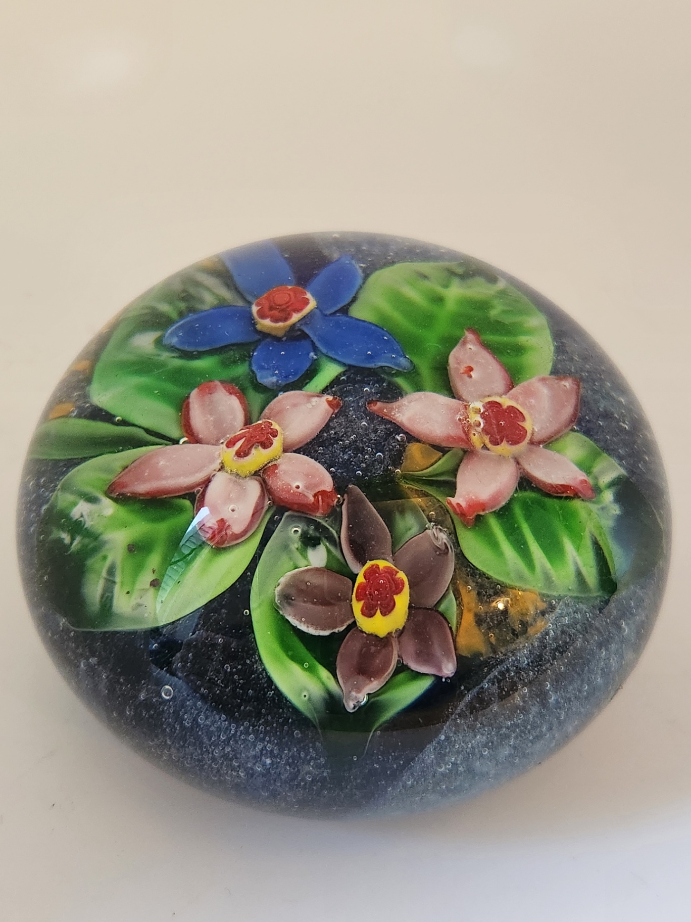 Vintage Murano Art Glass Floral Paperweight with Millefiori Ground & Cane Flowers – Italy - image 6 of 13