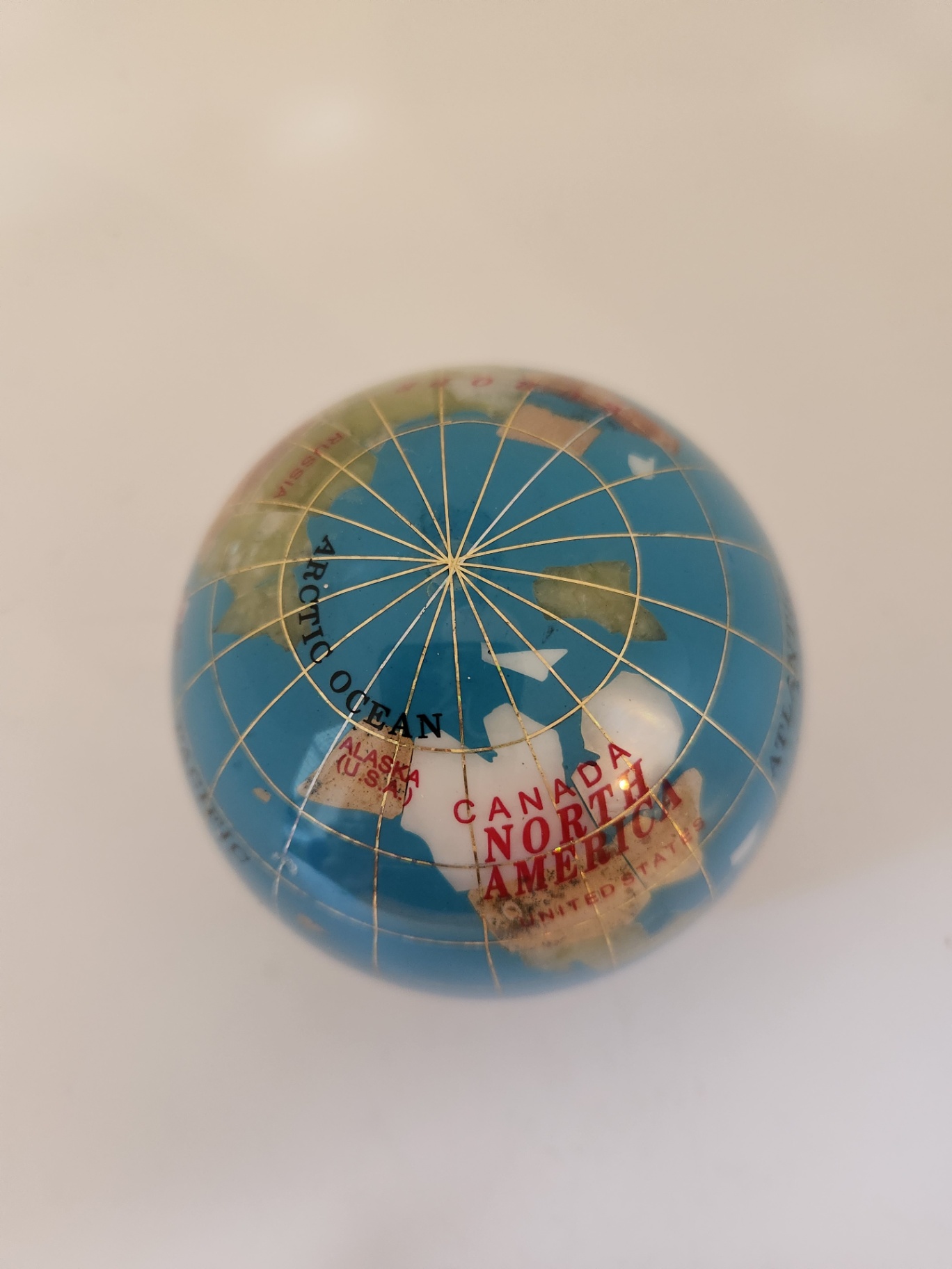 Vintage 3" Hardstone Semi-Precious Stone Inlay World Globe Paperweight – Pietra Dura Style – Flat Base - image 4 of 7