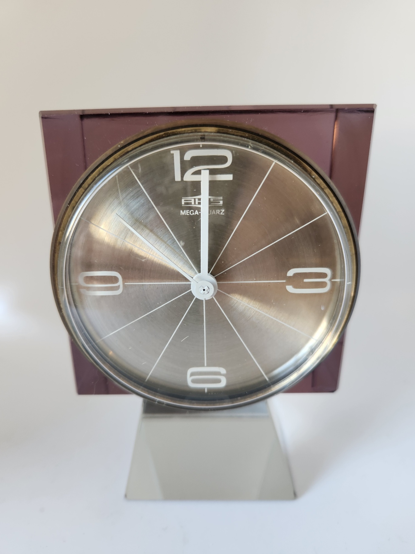 Vintage Mid Century Modern AHS Mega-Quarz Modernist Desk Clock - Lavender and Clear Acrylic & Silver metal - image 1 of 19