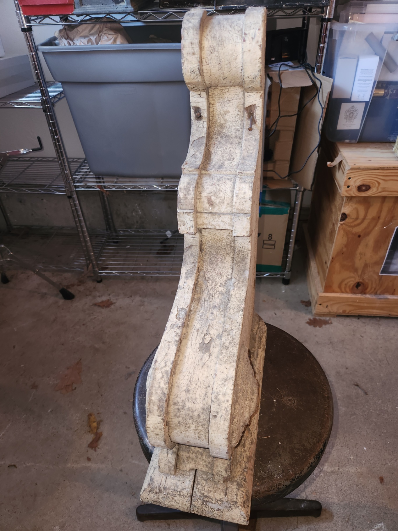 Large Antique Carved Wood Scroll Corbel / Brack­­et – 18" Architectural Salvage with Original Painted Surface - image 3 of 5