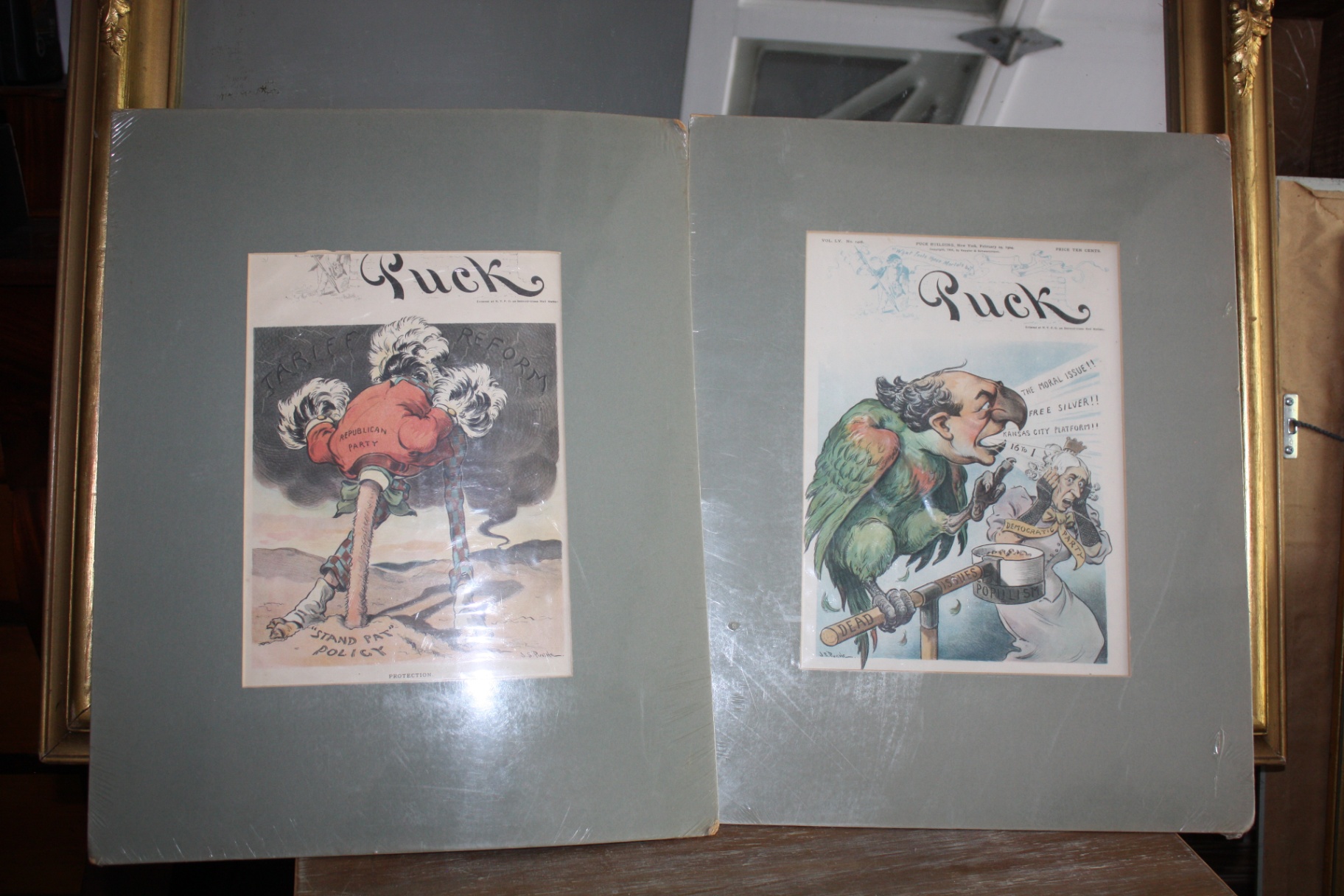 Matched Pair of Original Puck Magazine Political Satire Prints – “Stand-Pat Policy /Protection” & “Free Silver/The Moral Issue” – c. 1890s - image 8 of 9