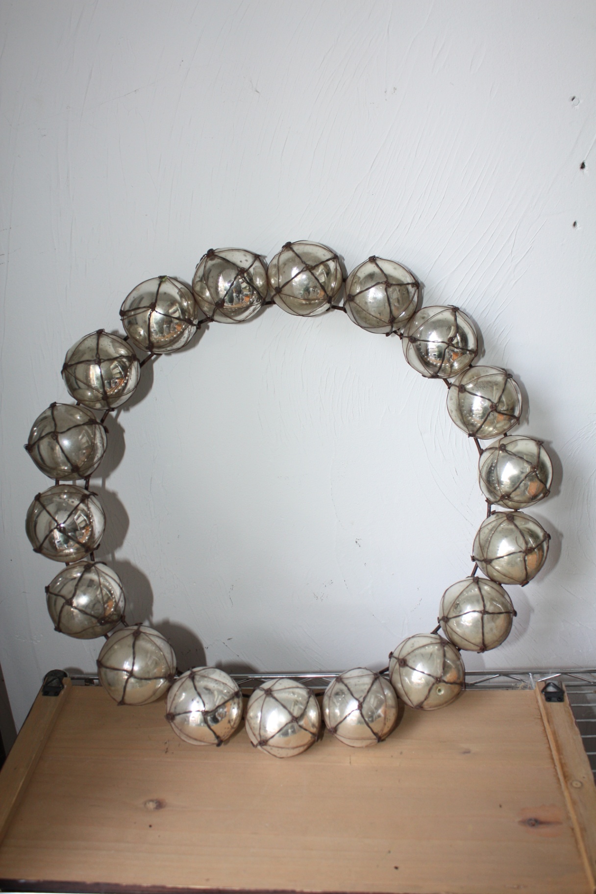 Oversized Modern Silver Glass Bauble Wreath on Iron Ring – Oka Style Sculptural Wall Décor - image 2 of 4
