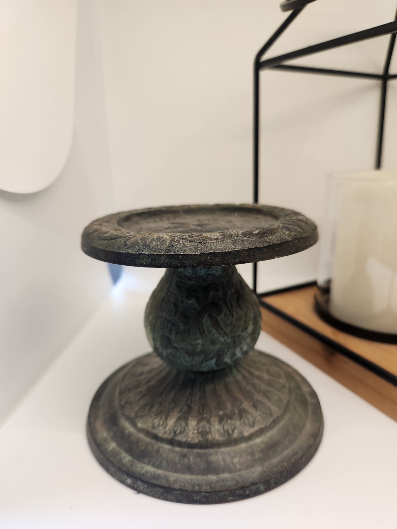 Black Metal & Wood Lantern w/ Battery Operated Candle + Weighted Metal Candle Holder - image 4 of 4