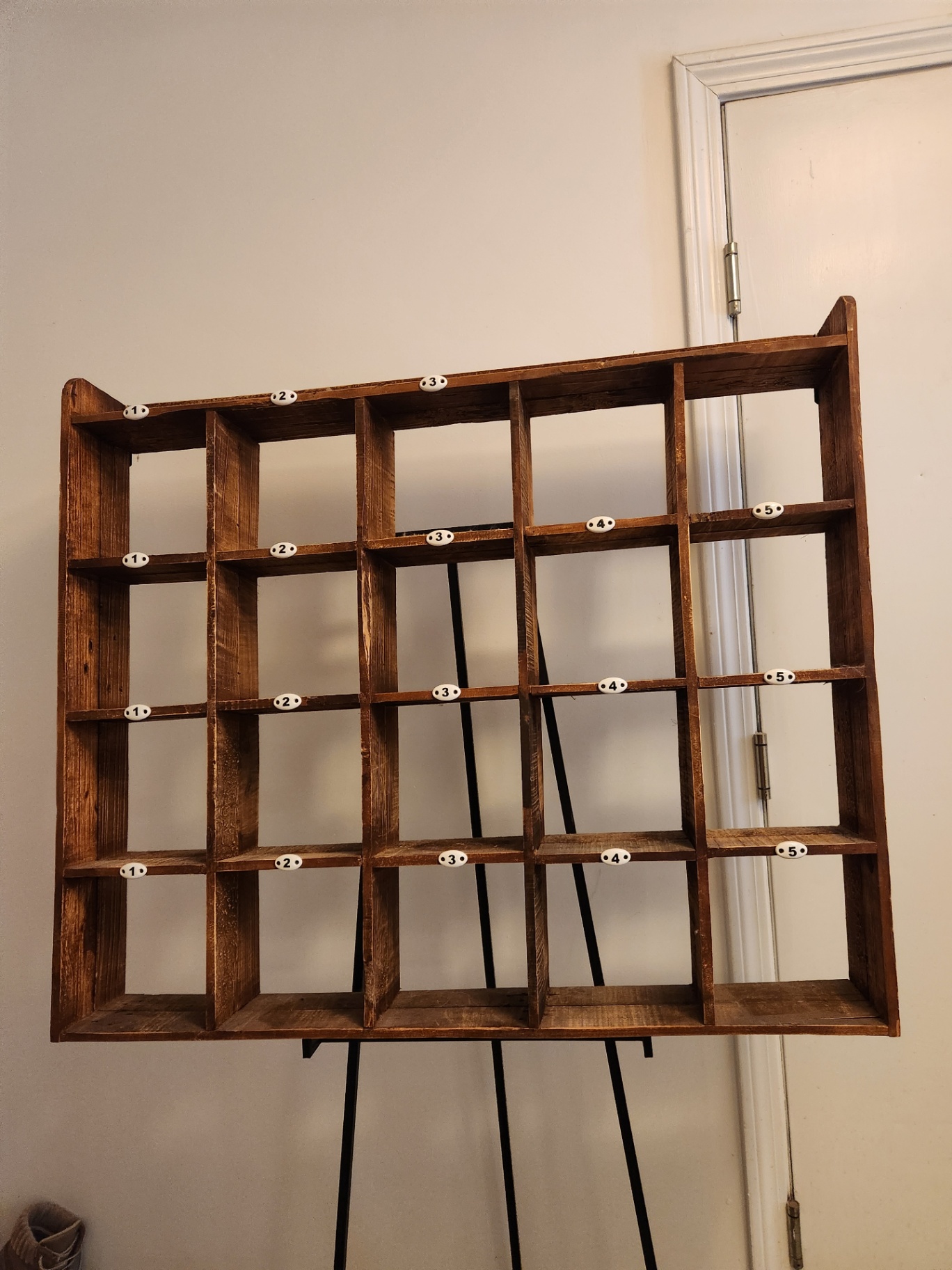 Vintage Wooden Shop Cubby Cabinet with Original Porcelain Number Tags – 20-Compartment Stockroom / Display Rack (c. 1930s–1950s) - image 2 of 6