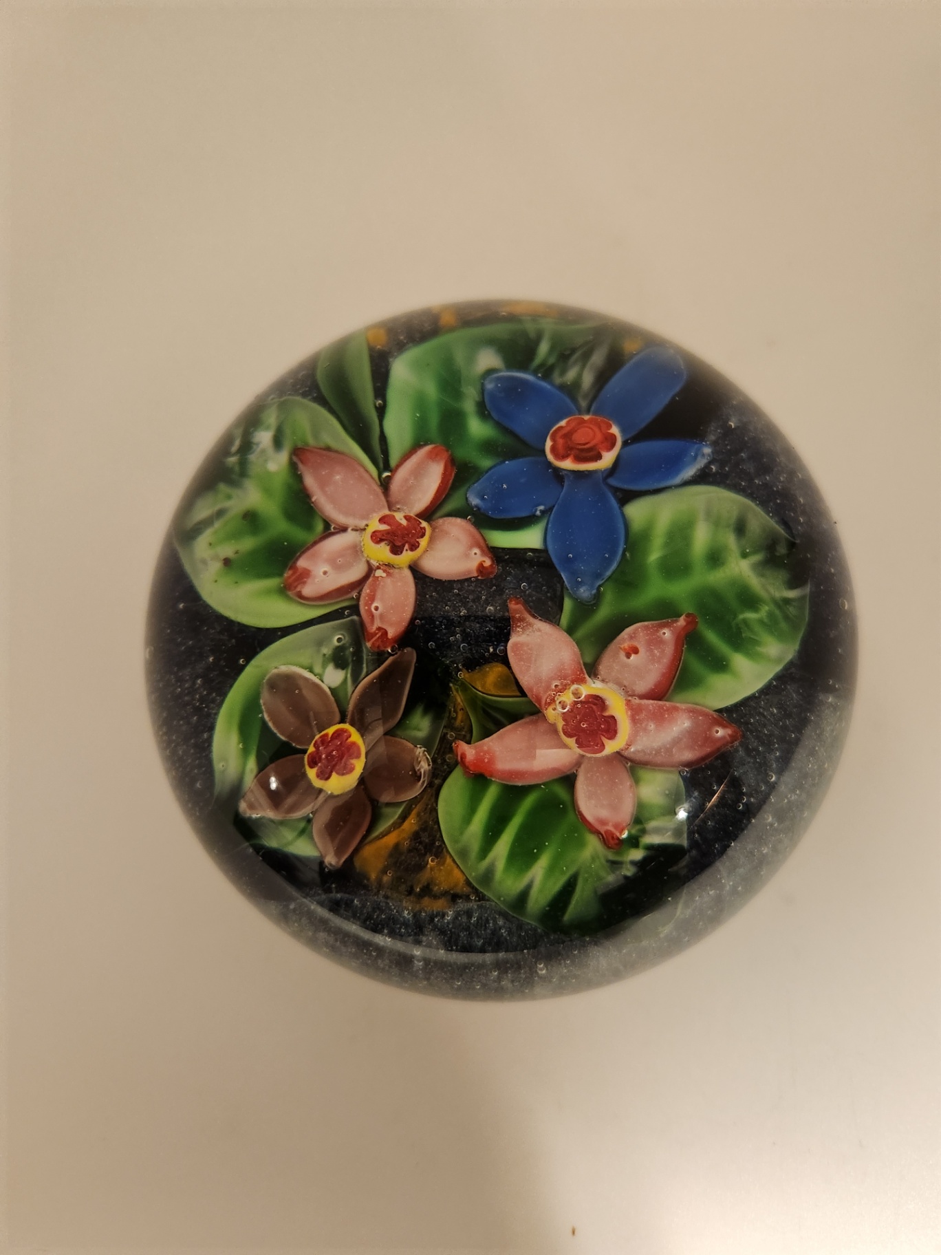 Vintage Murano Art Glass Floral Paperweight with Millefiori Ground & Cane Flowers – Italy - image 9 of 13