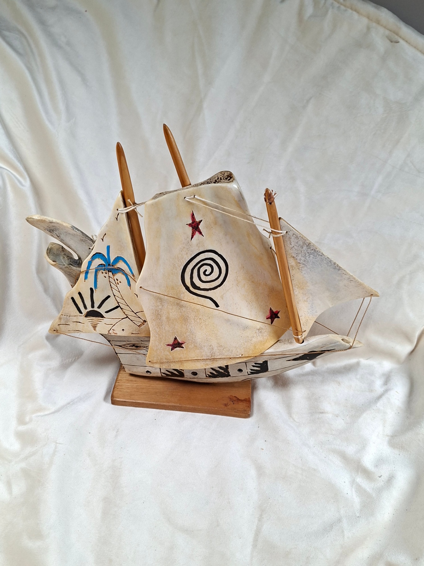 Hand Painted Pirate Sailing Ship, Made from REAL jawbone and bone, Made in Cuba - image 2 of 9