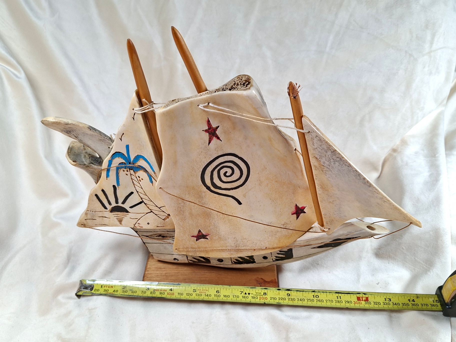 Hand Painted Pirate Sailing Ship, Made from REAL jawbone and bone, Made in Cuba - image 1 of 9