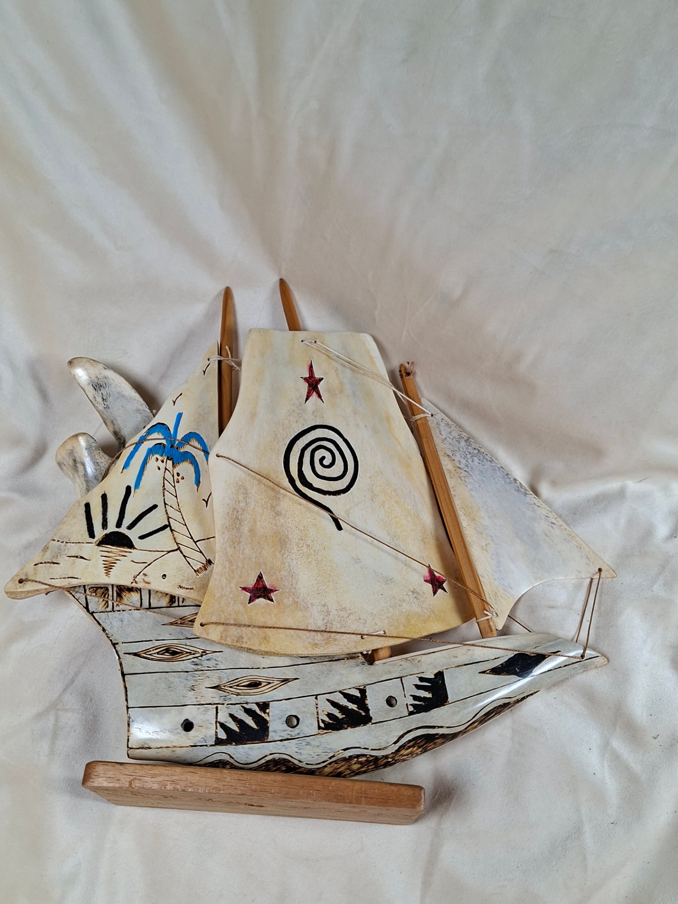 Hand Painted Pirate Sailing Ship, Made from REAL jawbone and bone, Made in Cuba - image 3 of 9