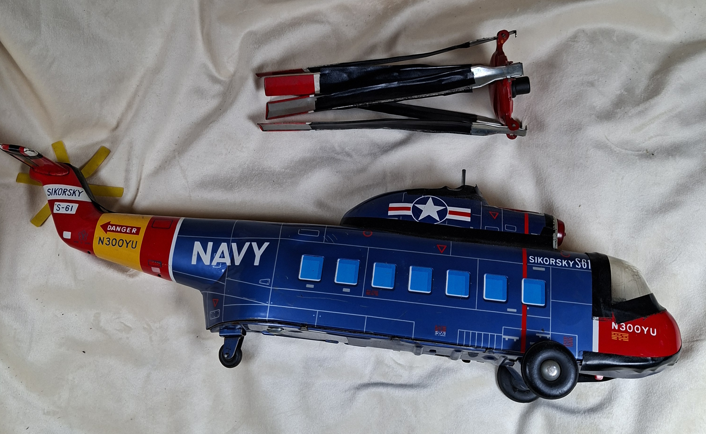 1960s Japan TIN TOY Sikorsky S-61 Navy Toy Helicopter Model, 18" - image 8 of 10