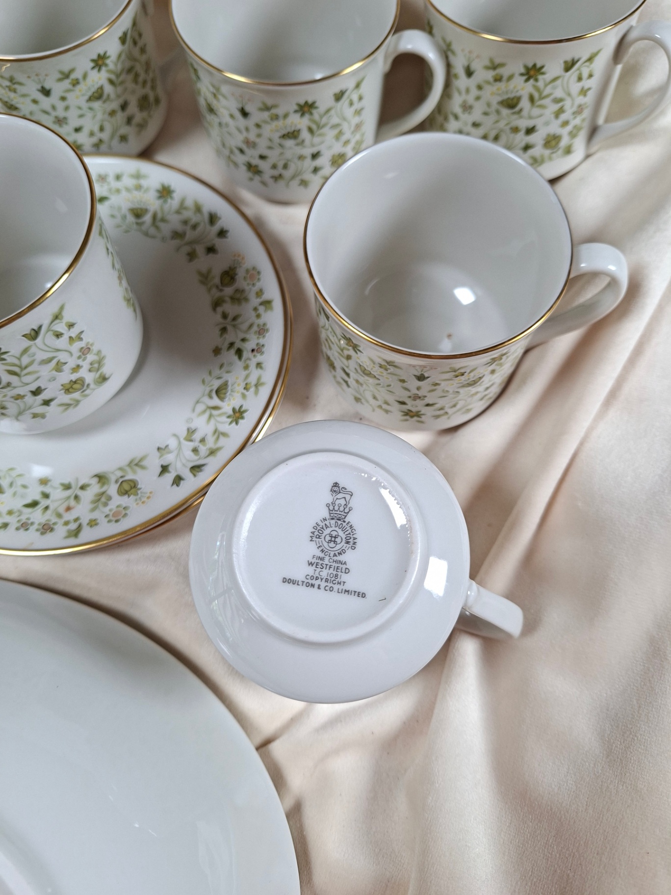 Vintage Westfield Royal Doulton Green floral china dinnerware set with gold trim, Made in England - image 6 of 9