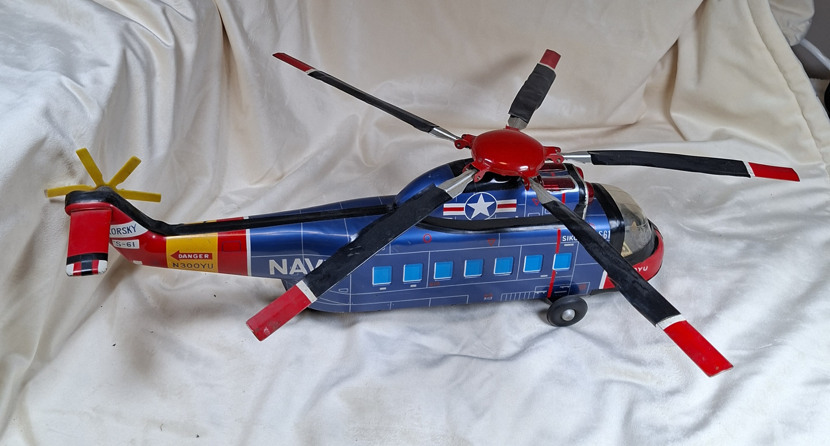 1960s Japan TIN TOY Sikorsky S-61 Navy Toy Helicopter Model, 18" - image 5 of 10
