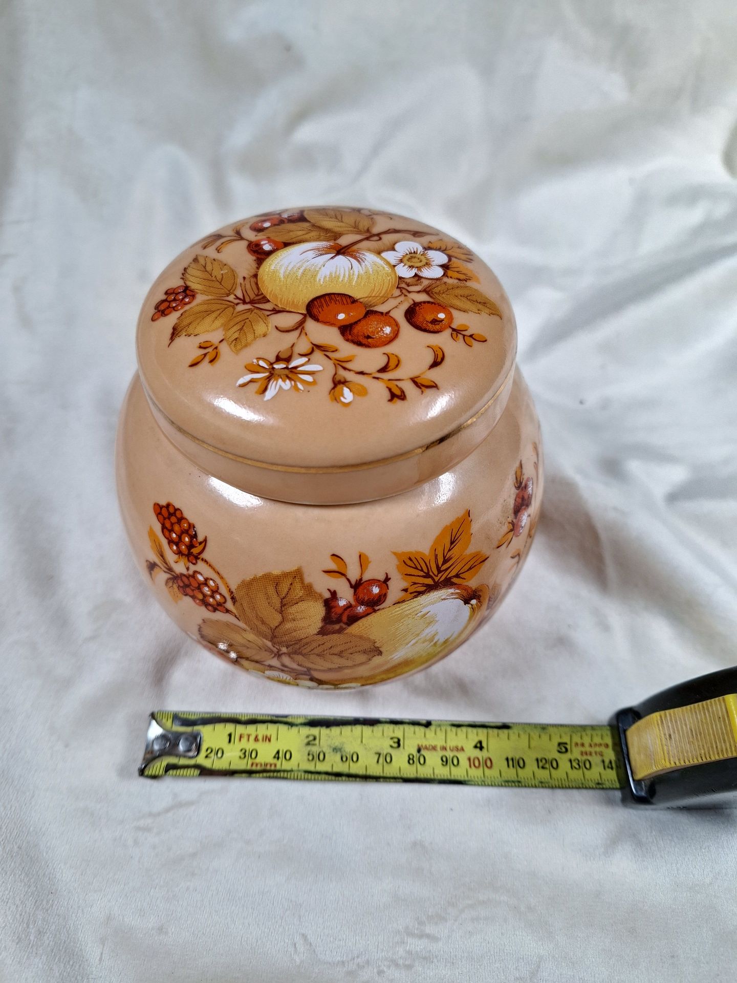 Decorative Lidded Jar with Fruit and Floral Pattern - image 1 of 7