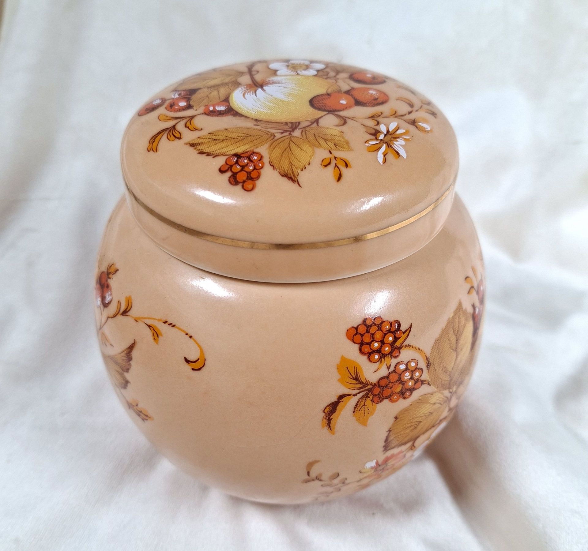 Decorative Lidded Jar with Fruit and Floral Pattern - image 4 of 7