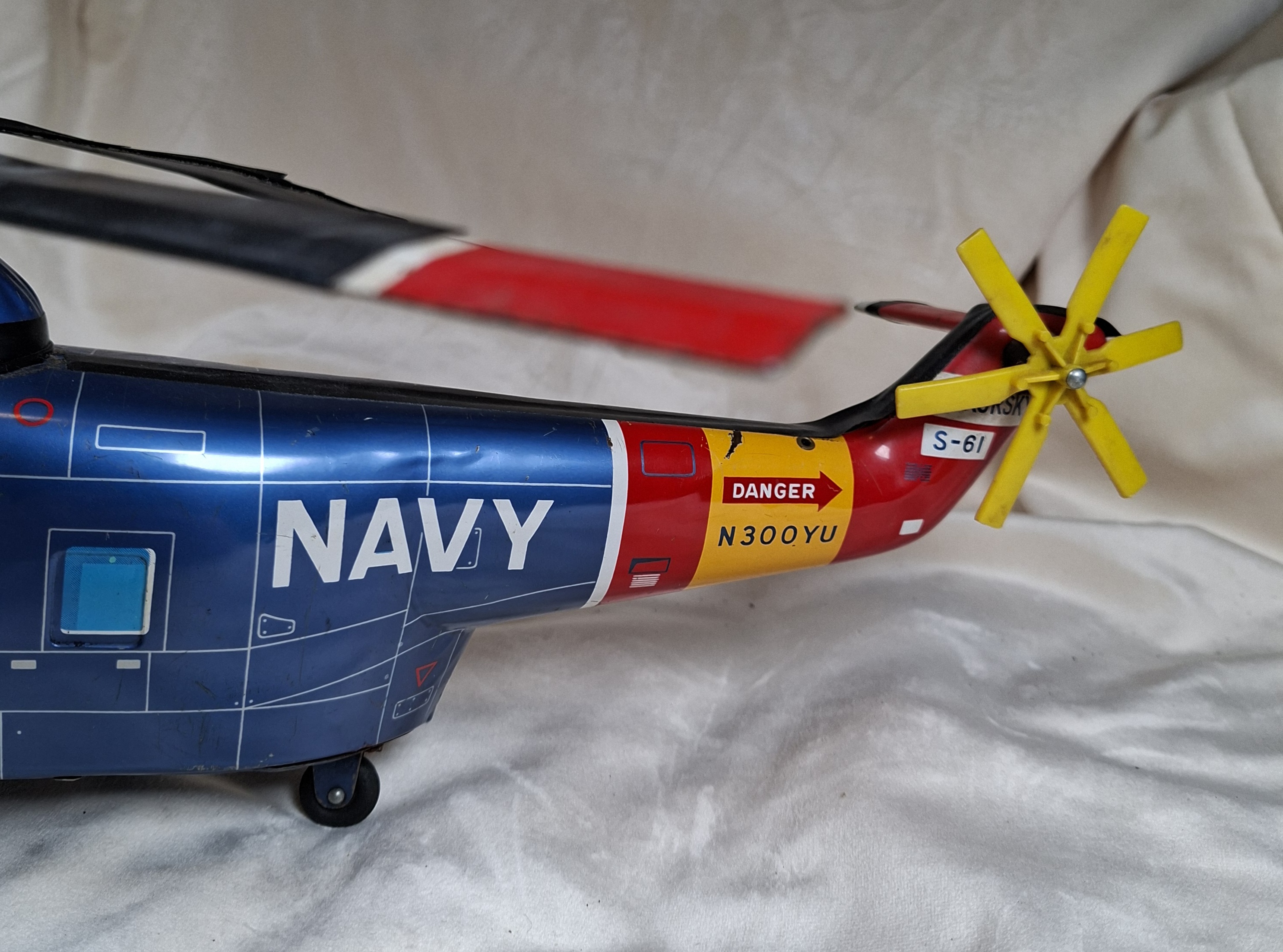 1960s Japan TIN TOY Sikorsky S-61 Navy Toy Helicopter Model, 18" - image 4 of 10