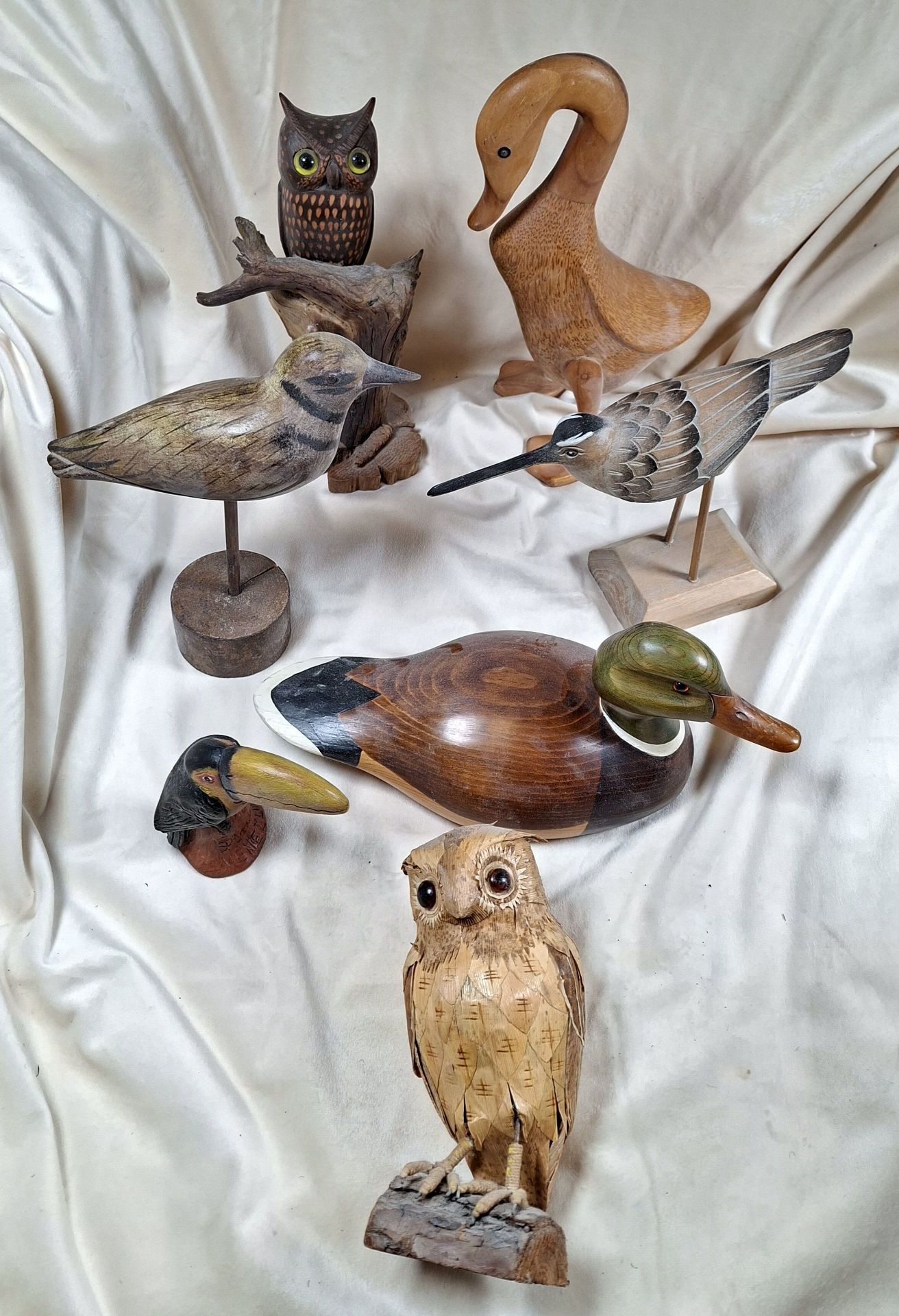 Collection of Carved Wooden Bird Figurines - image 1 of 8