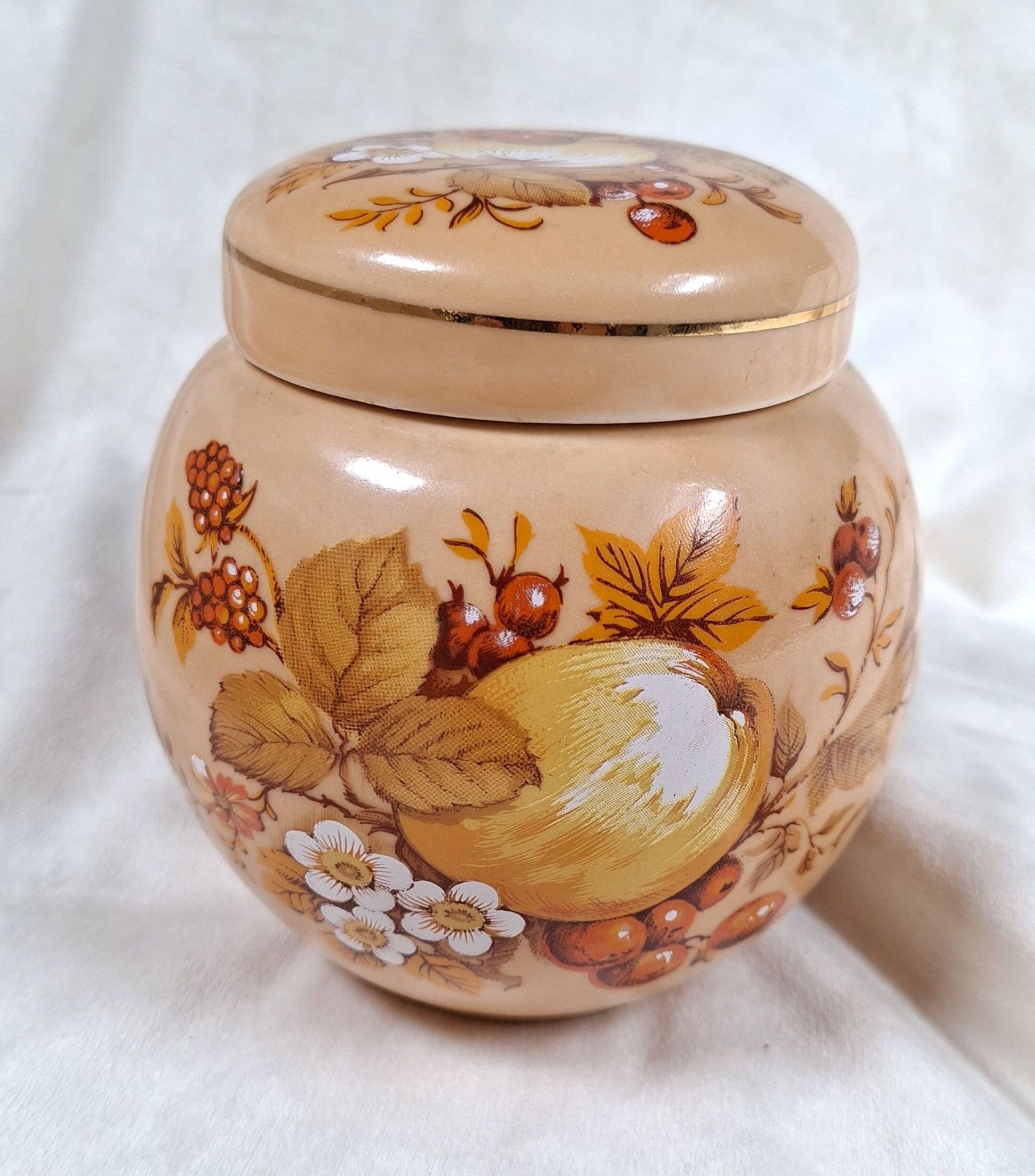 Decorative Lidded Jar with Fruit and Floral Pattern - image 3 of 7