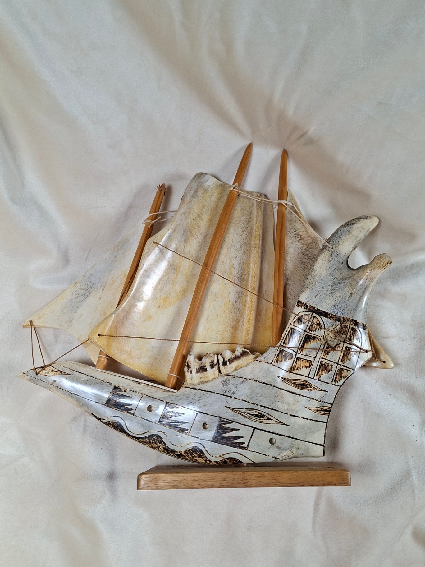 Hand Painted Pirate Sailing Ship, Made from REAL jawbone and bone, Made in Cuba - image 5 of 9