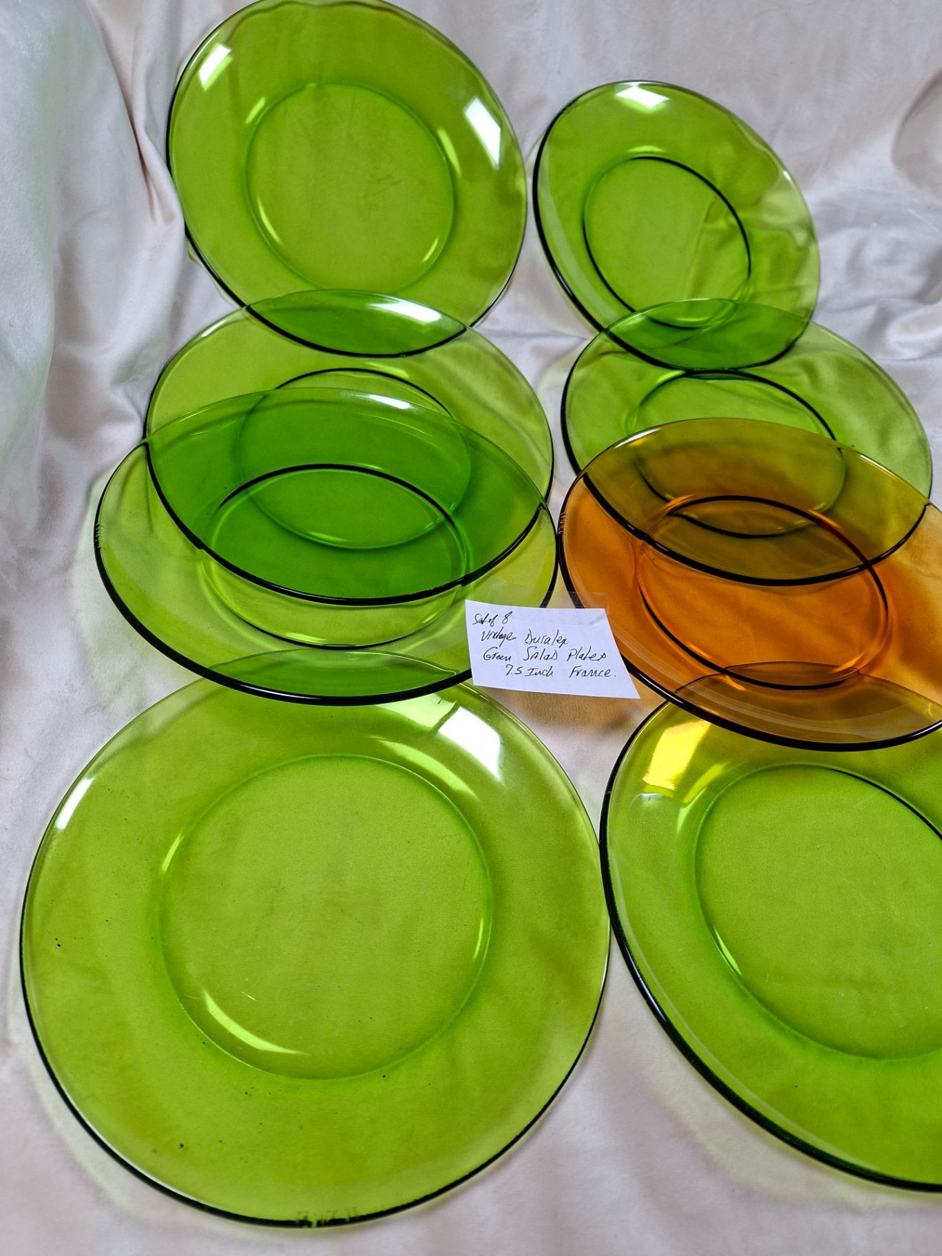 Vintage Duralex France Lime-green glass salad plates, 8 Pcs - image 4 of 6