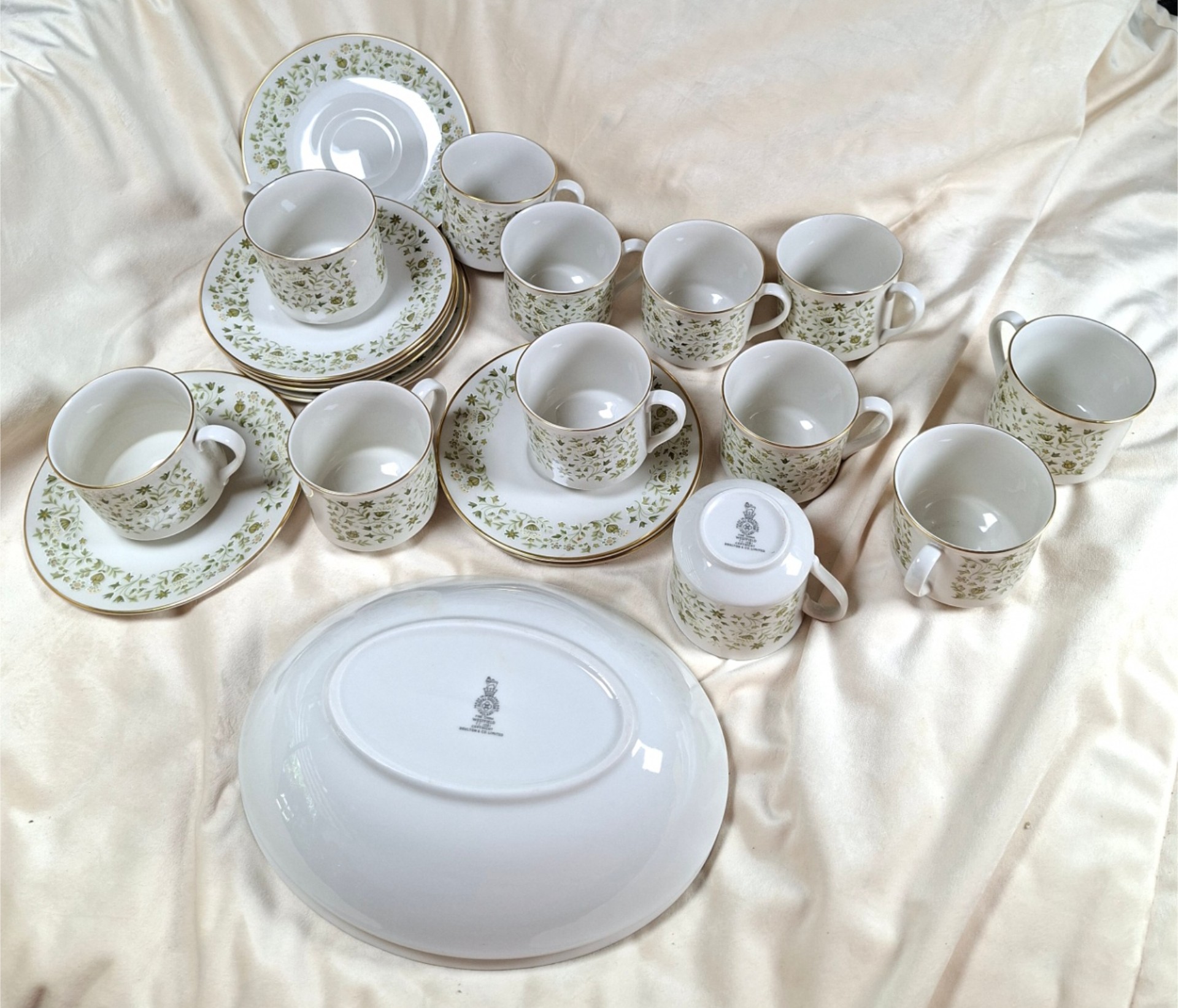 Vintage Westfield Royal Doulton Green floral china dinnerware set with gold trim, Made in England - image 9 of 9
