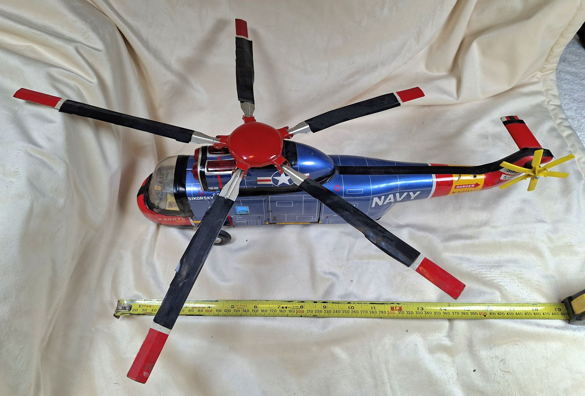 1960s Japan TIN TOY Sikorsky S-61 Navy Toy Helicopter Model, 18" - image 1 of 10