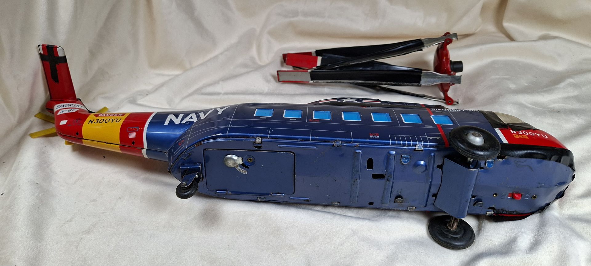 1960s Japan TIN TOY Sikorsky S-61 Navy Toy Helicopter Model, 18" - image 9 of 10