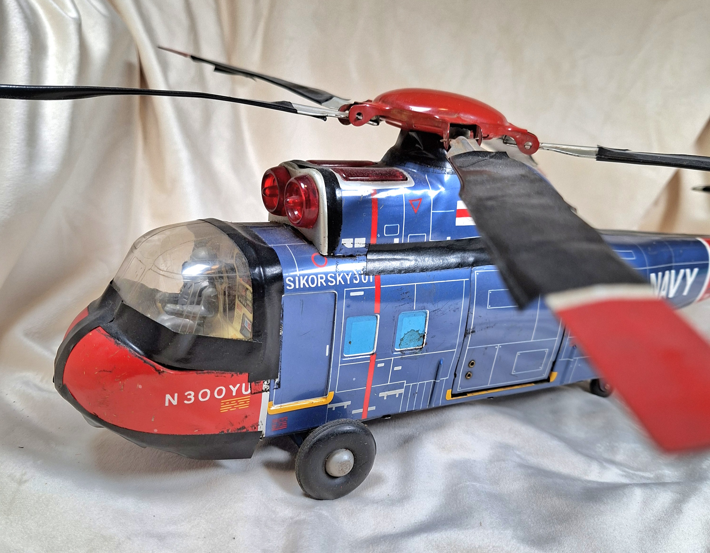 1960s Japan TIN TOY Sikorsky S-61 Navy Toy Helicopter Model, 18" - image 3 of 10