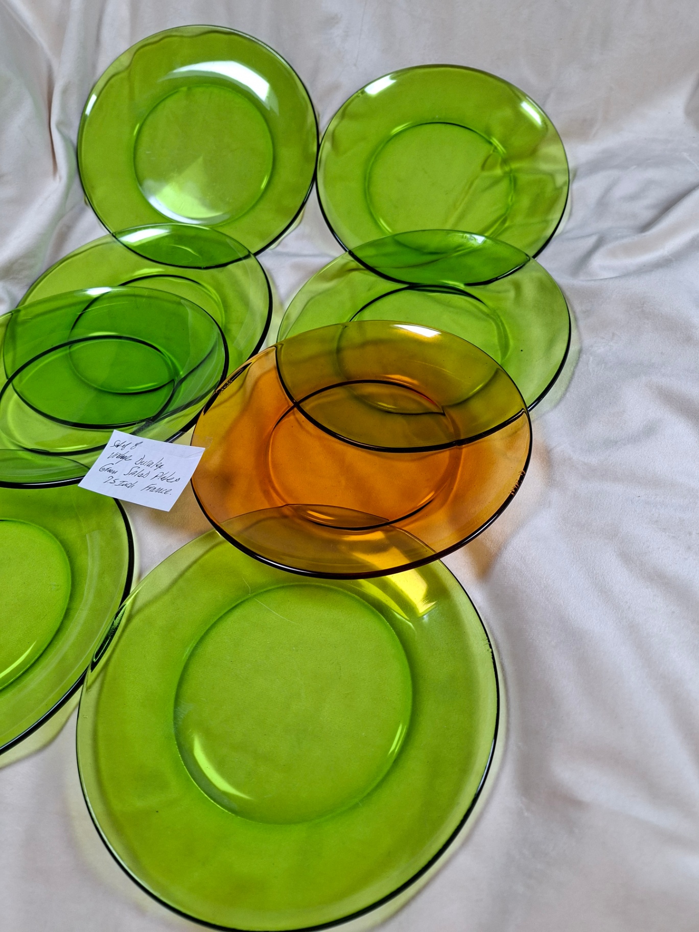 Vintage Duralex France Lime-green glass salad plates, 8 Pcs - image 5 of 6