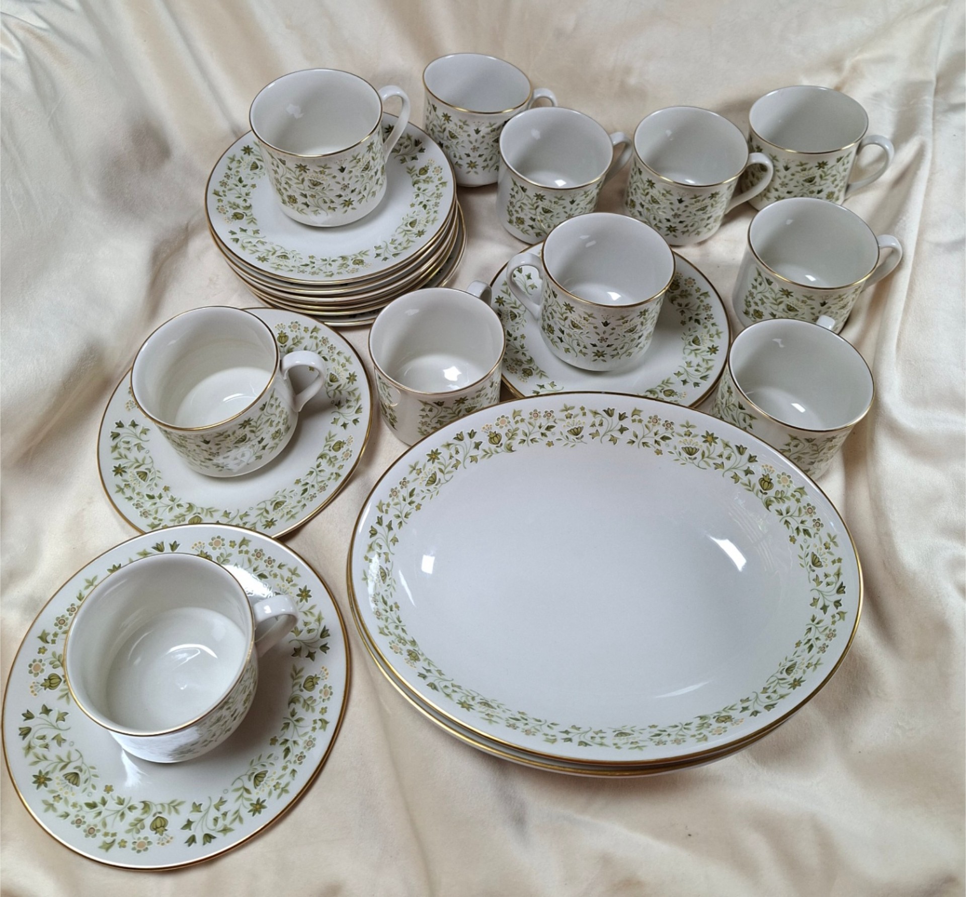 Vintage Westfield Royal Doulton Green floral china dinnerware set with gold trim, Made in England - image 1 of 9