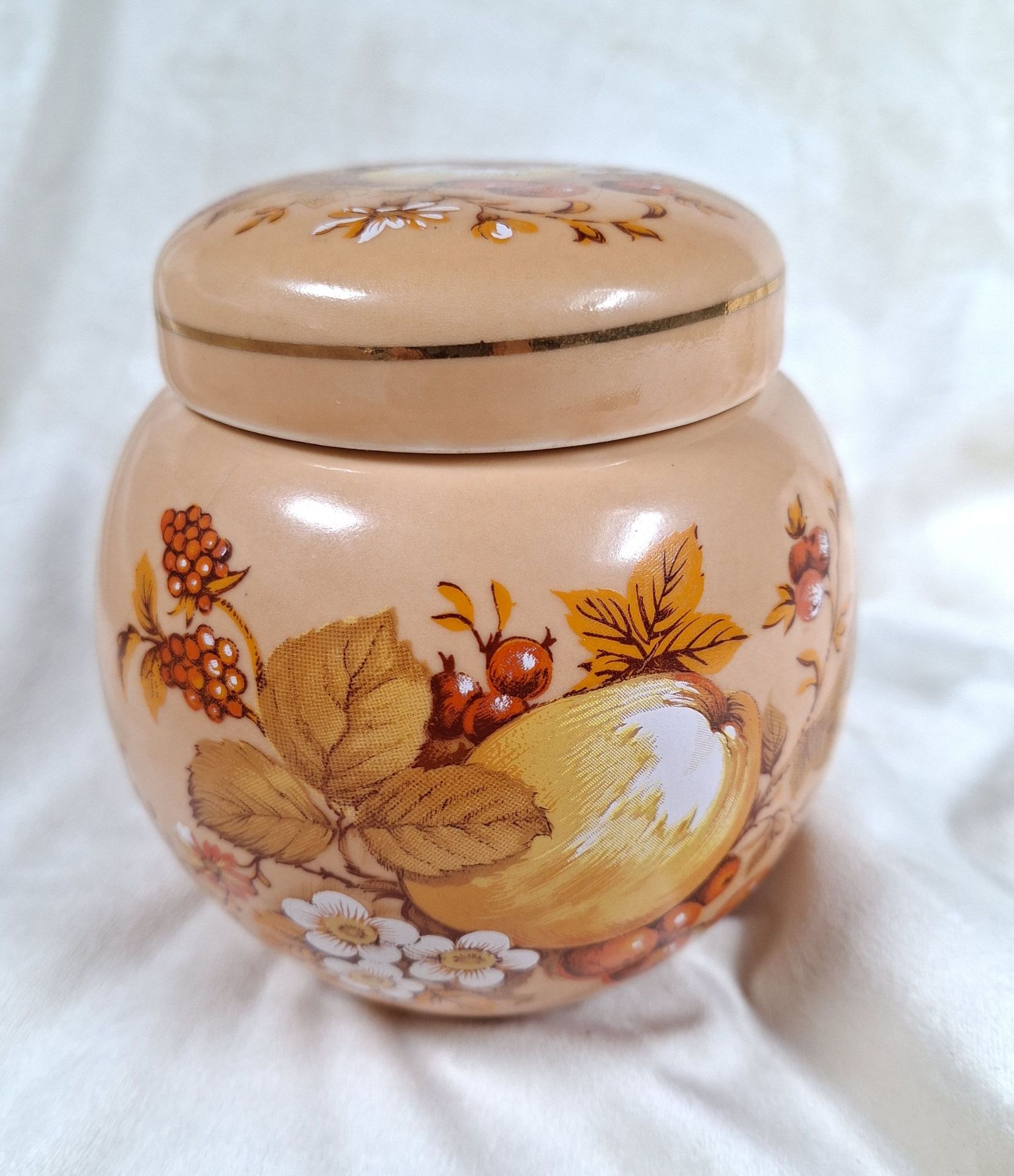 Decorative Lidded Jar with Fruit and Floral Pattern - image 5 of 7