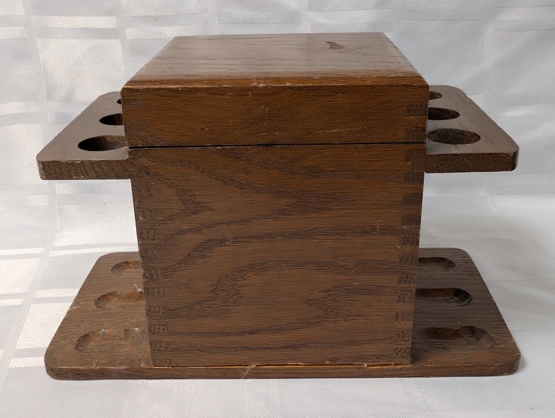 Wooden multi-compartment storage box with pipe-rack style wings - image 2 of 11