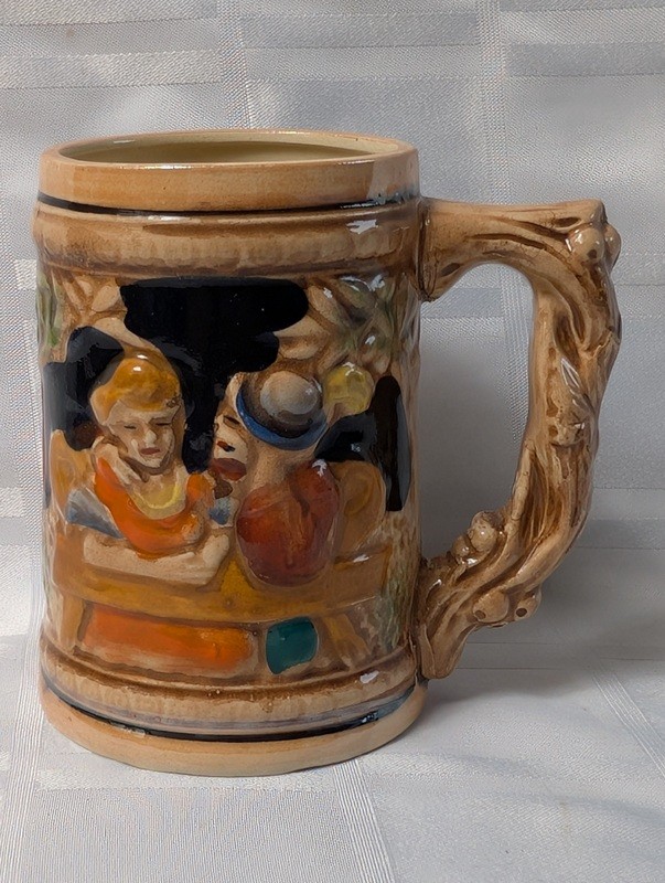 Ceramic beer stein with lid and hand-painted scene - image 1 of 9