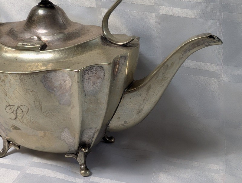 Antique silver teapot with etched panels and monogram - image 6 of 14