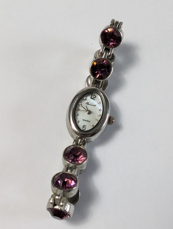 Quartz bracelet watch with purple gemstone accents - image 3 of 15