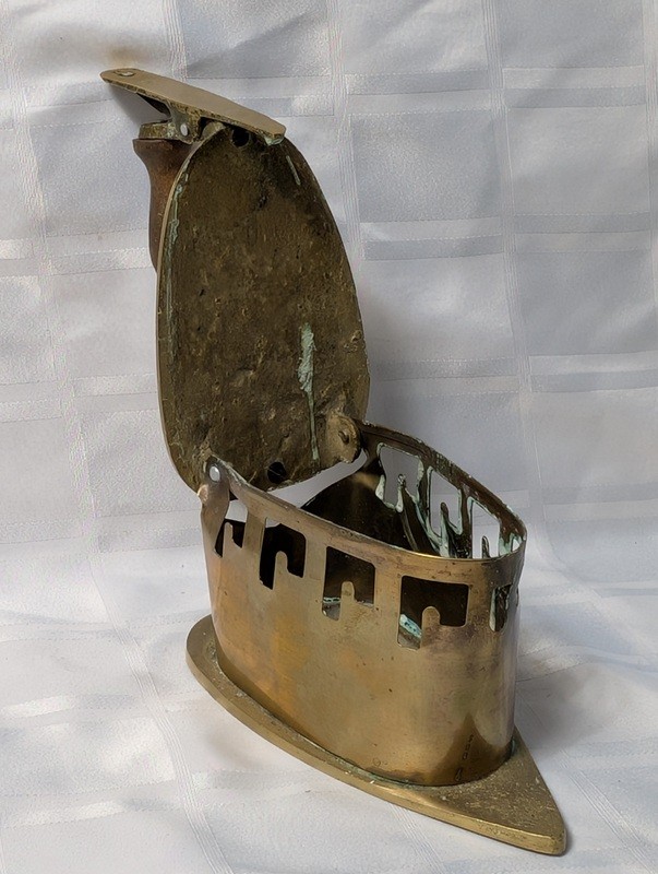 Antique brass coal iron with wooden handle - image 11 of 19