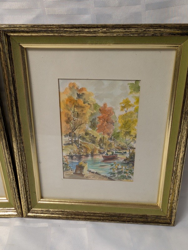 Pair of framed watercolor prints of autumn riverscapes - image 9 of 13