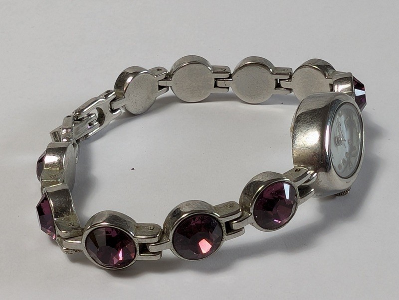 Quartz bracelet watch with purple gemstone accents - image 9 of 15