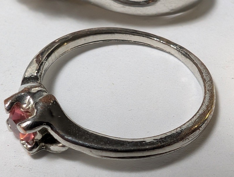 Citrine ring, pink gemstone ring, and enamel hoop earrings - image 9 of 13