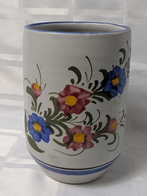 Ceramic floral mug with blue trim - image 2 of 9
