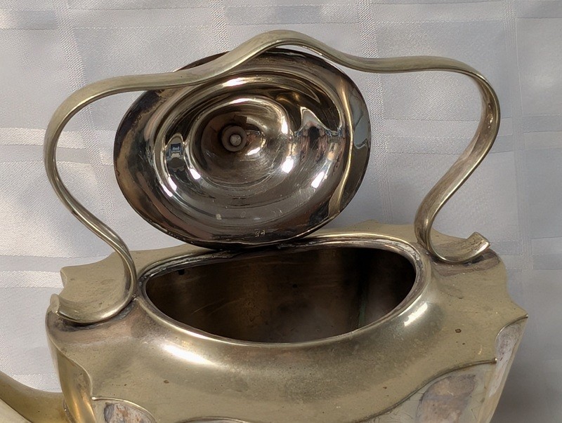 Antique silver teapot with etched panels and monogram - image 8 of 14