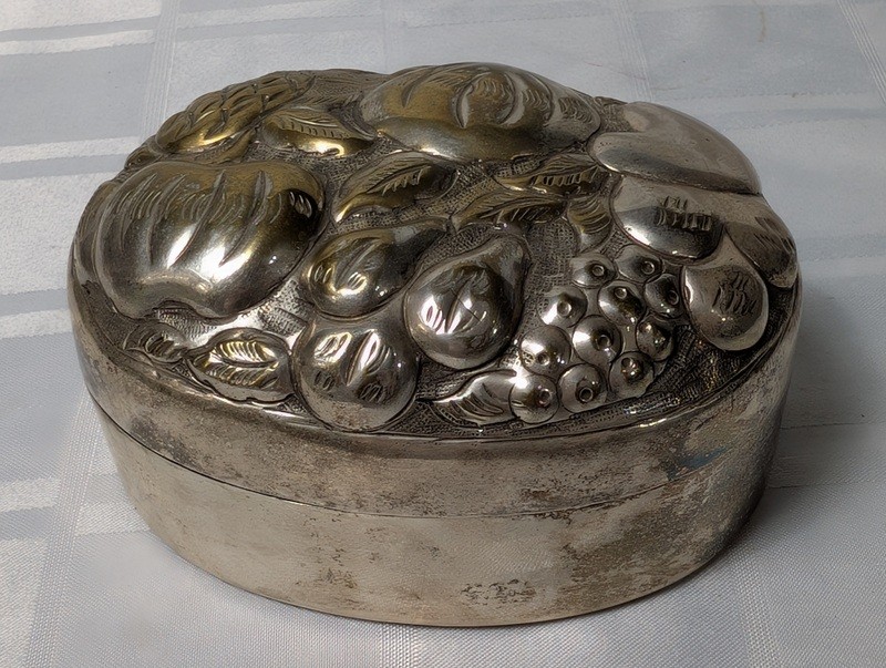 Round Brass Trinket Box with Fruit Motif - image 1 of 13