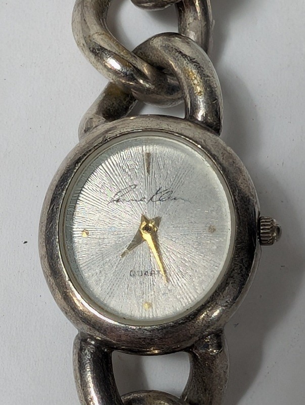 Floral rhinestone pendant watch and silver link bracelet watch - image 10 of 11