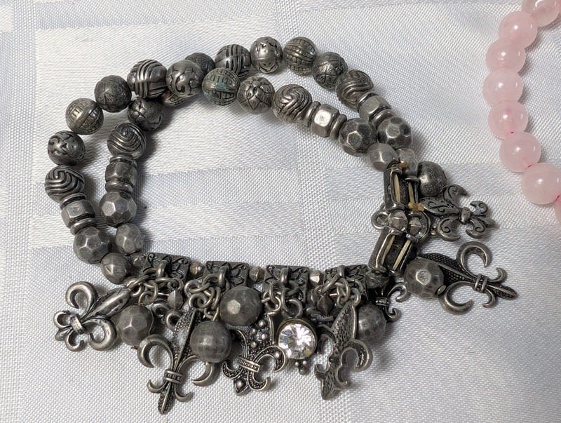 Silver-tone charm bracelet and pink beaded bracelet - image 2 of 10